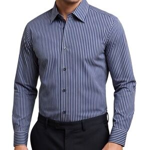 Hugo Boss Fitted Mens Purple Striped Long Sleeve Button Up Dress Shirt Cotton